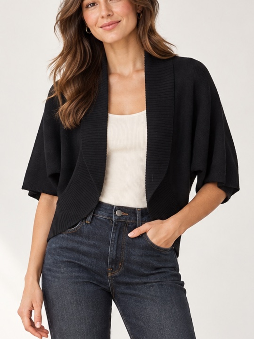 Banana Republic Wool Cashmere Black Italian Yarn Cropped Shrug M
